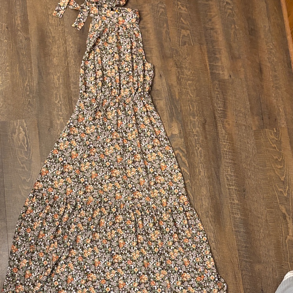 Floral Maxi Dress in Black and Orange